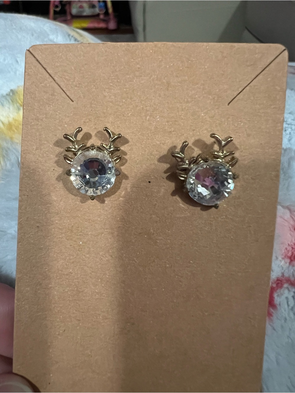 Gold Reindeer Crystal Stud Earrings - Women Jewelry